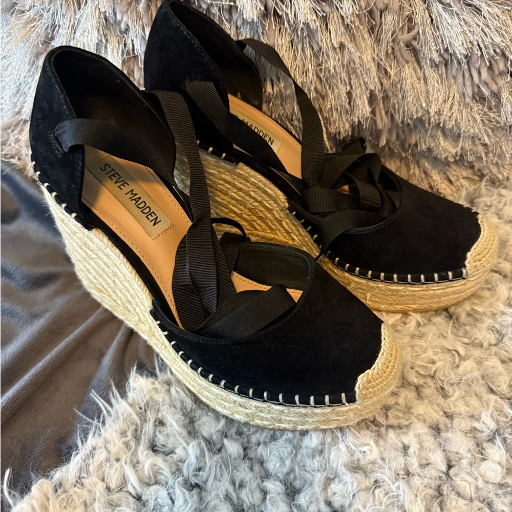 Steve Madden Black Women's Espadrille Wedge Shoes
